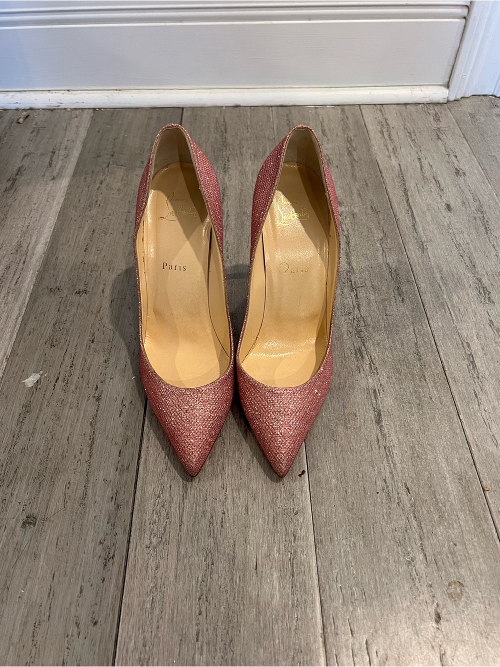 Christian Louboutin Rose Pink Glitter Pointed Pumps